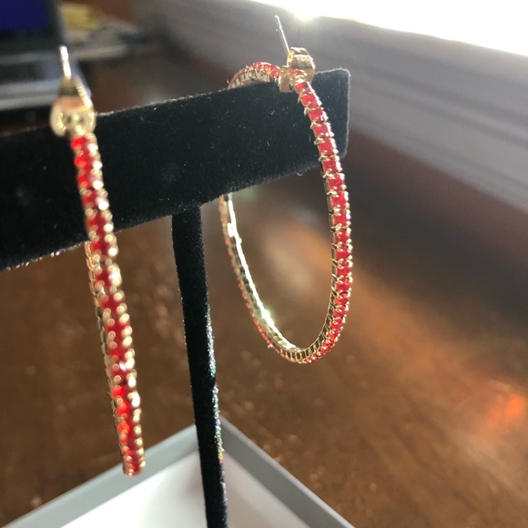 RJ Graziano Jewelry - RJ Graziano 2” Red Crystal Hoops